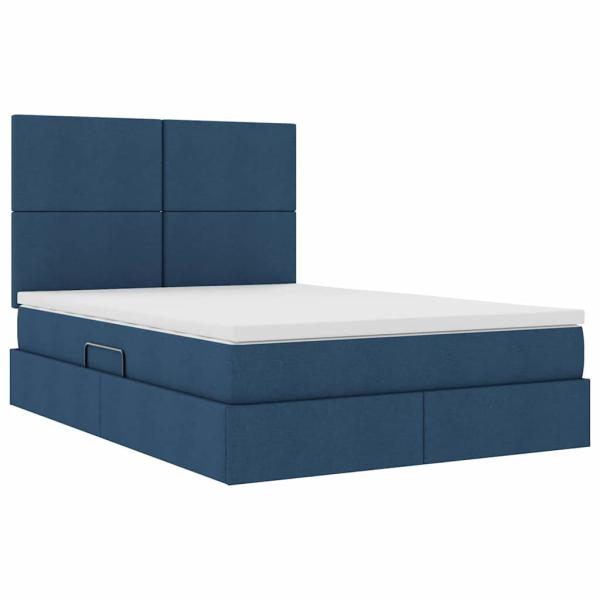 LED-Speicherbett mit Matratze Blau 140 x 190 cm Stoff