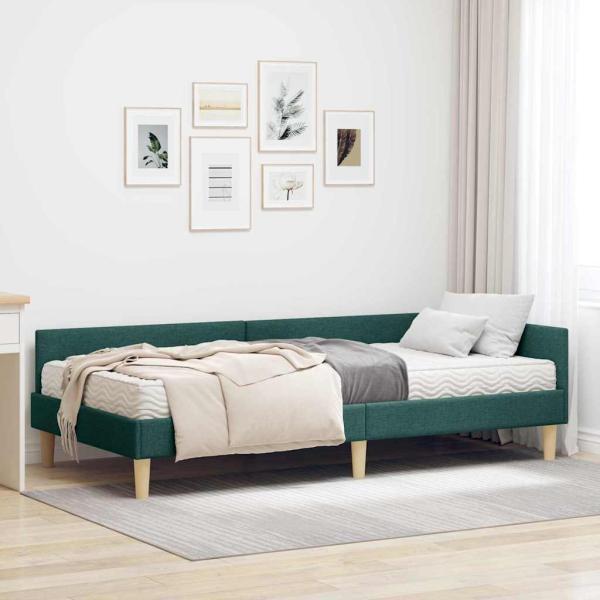 ARDEBO.de - Eckbettgestell mit Matratze 2 stk. Dunkelgrün 90 x 200 cm Stoff