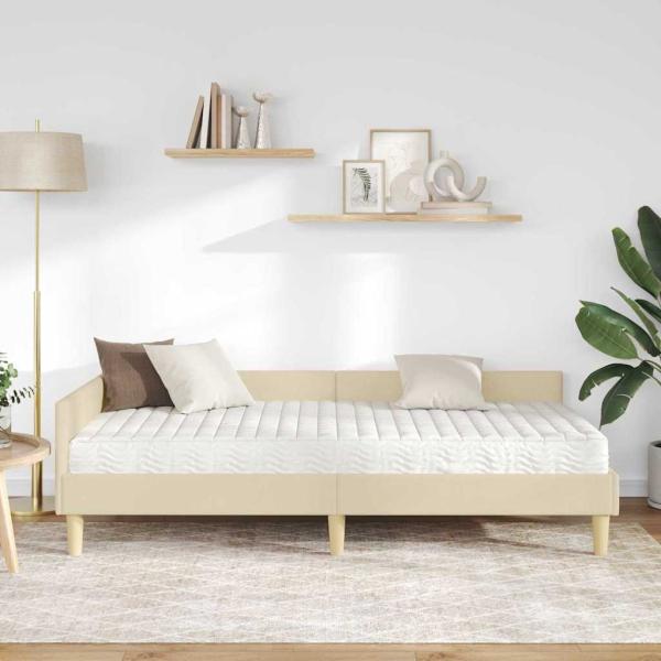 Eckbettgestell mit Matratze 2 stk. Creme 90 x 200 cm Stoff