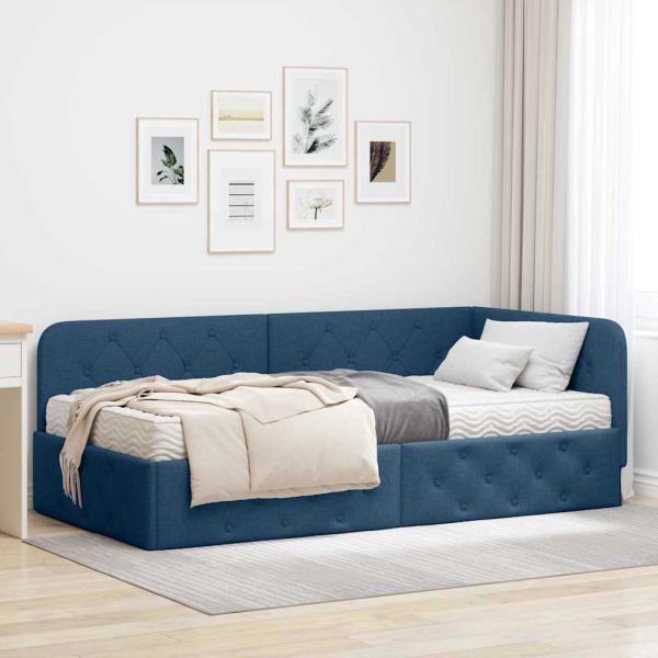 ARDEBO.de - Eckbettgestell Blau 90 x 200 cm Stoff