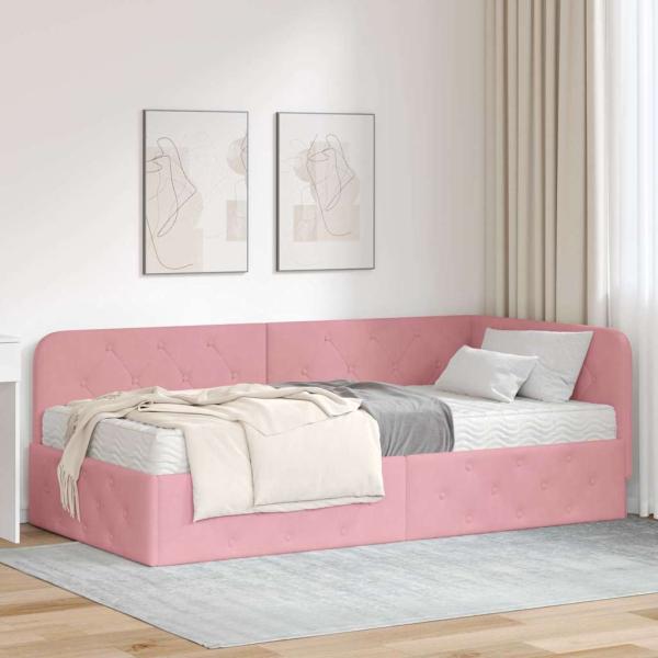 ARDEBO.de - Eckbettgestell Rosa 90 x 200 cm Samt
