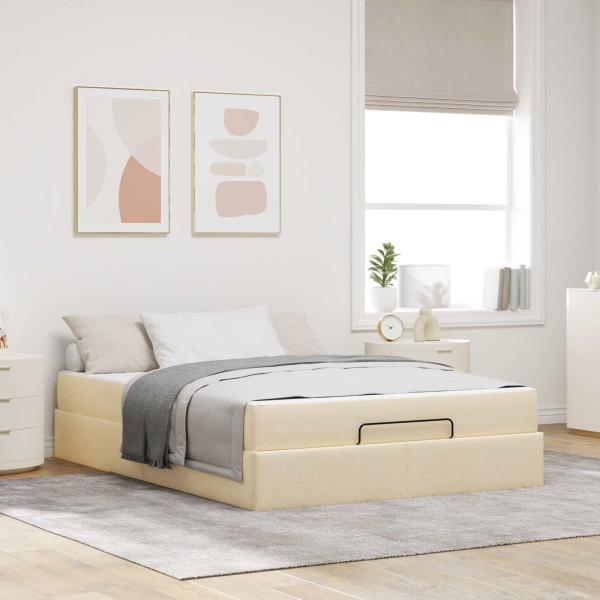 ARDEBO.de - Bettgestell mit Matratze 2 Stk. Creme Stoff