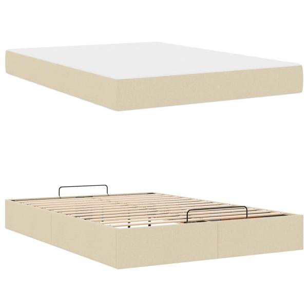 Bettgestell mit Matratze 2 Stk. Creme Stoff