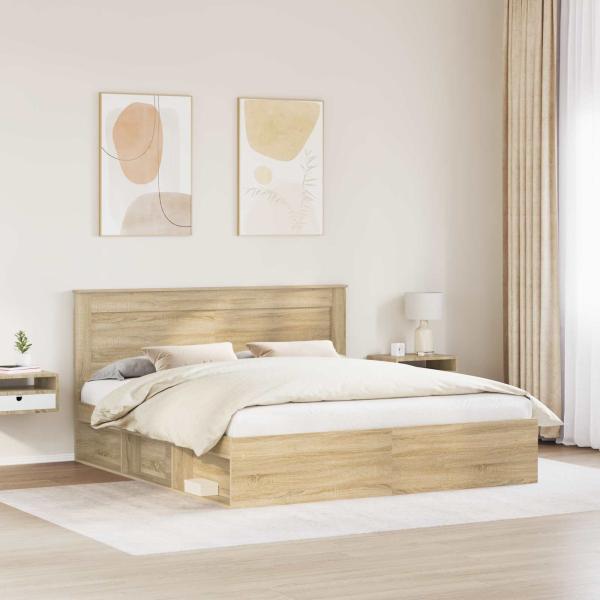 Bettrahmen Sonoma-Eiche 200 x 200 cm Holzwerkstoff