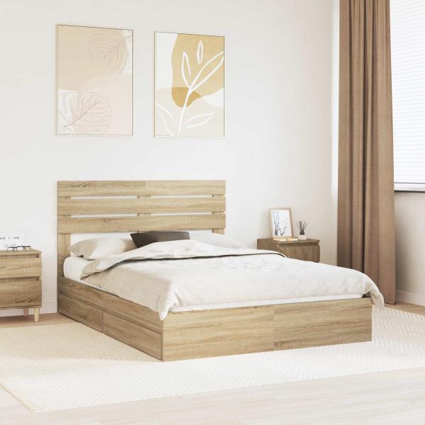 ARDEBO.de - Aufbewahrungsbett Sonoma-Eiche 140 x 200 cm Holzwerkstoff