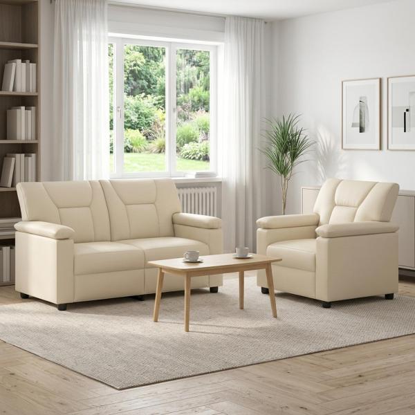 ARDEBO.de - Sofa-Set 2 pcs Creme Kunstleder