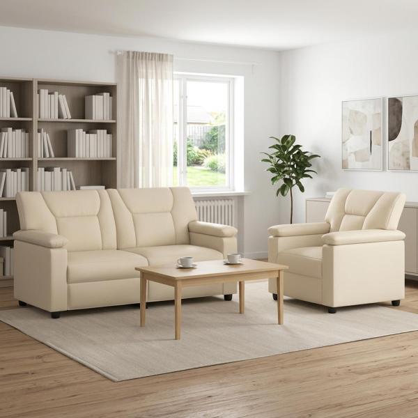 ARDEBO.de - Sofa-Set 2 pcs Creme Kunstleder