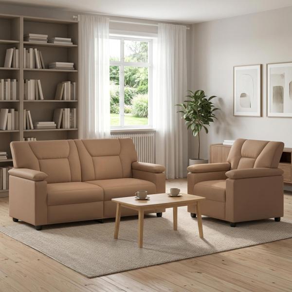 ARDEBO.de - Sofa-Set 2 pcs Cappuccino Kunstleder