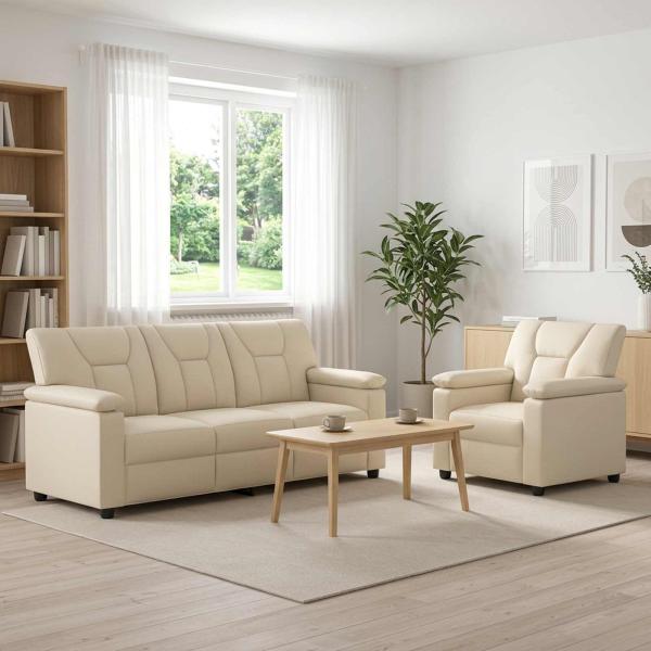 ARDEBO.de - Sofa-Set 2 pcs Creme Kunstleder