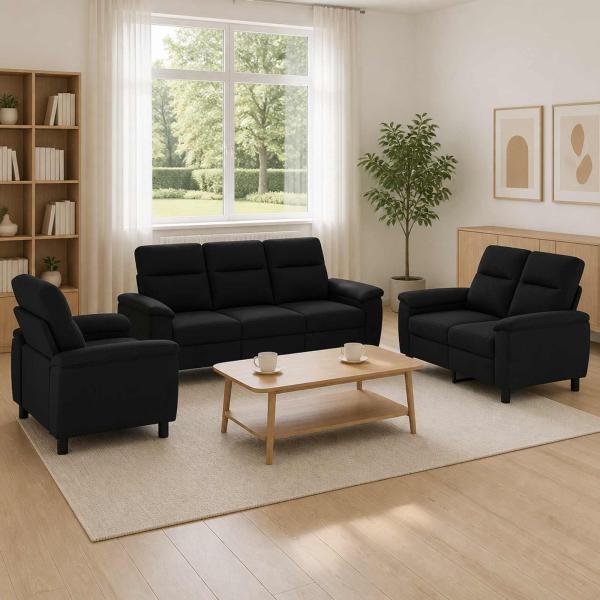 ARDEBO.de - Sofa-Set 3 pcs Schwarz Stoff