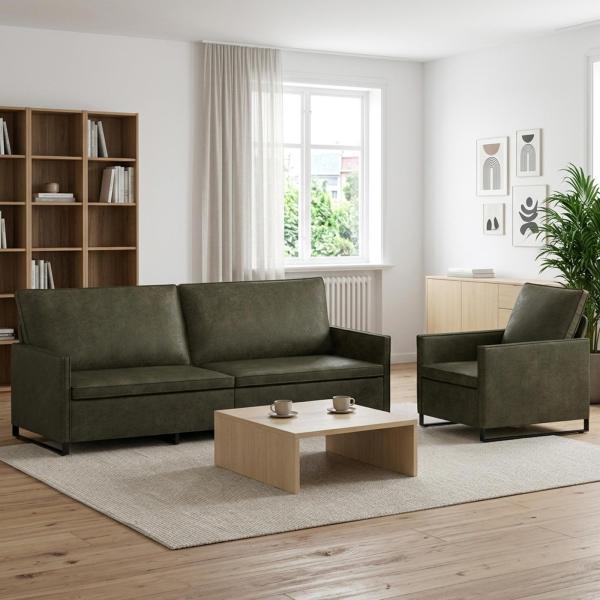 ARDEBO.de - Sofa-Set 2 pcs Olivegrün Kunstwildleder