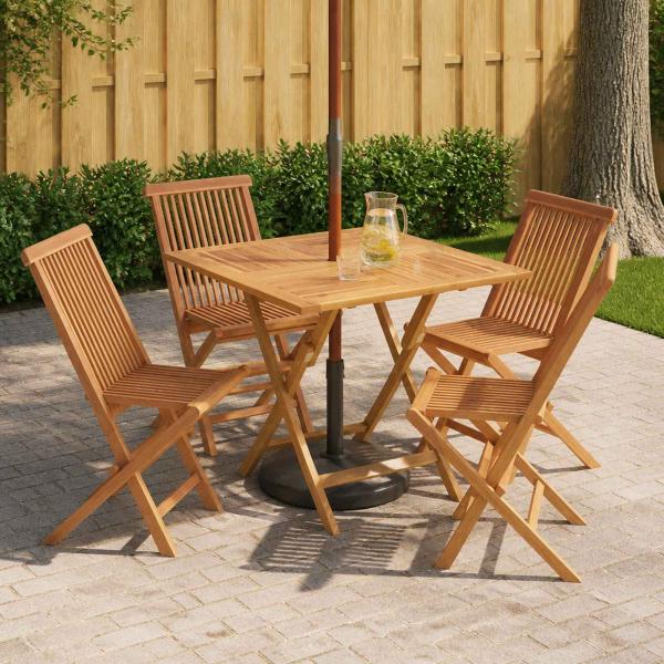 ARDEBO.de - 5-teiliges klappbares Garten-Bistro-Set Natur Massivholz Teak