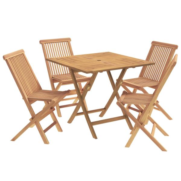 5-teiliges klappbares Garten-Bistro-Set Natur Massivholz Teak