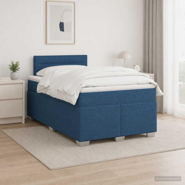 ARDEBO.de - Boxspringbett mit Matratze mit Kopfteil Blau 120 x 200 cm Stoff
