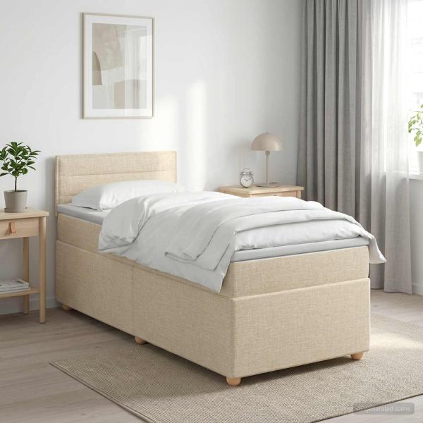 ARDEBO.de - Boxspringbett mit Matratze mit Kopfteil Creme 90 x 200 cm Stoff