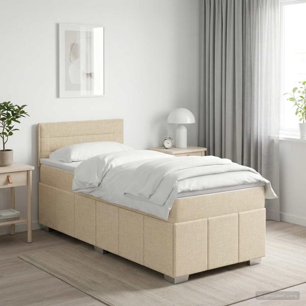 ARDEBO.de - Boxspringbett mit Matratze mit Kopfteil Creme 90 x 200 cm Stoff