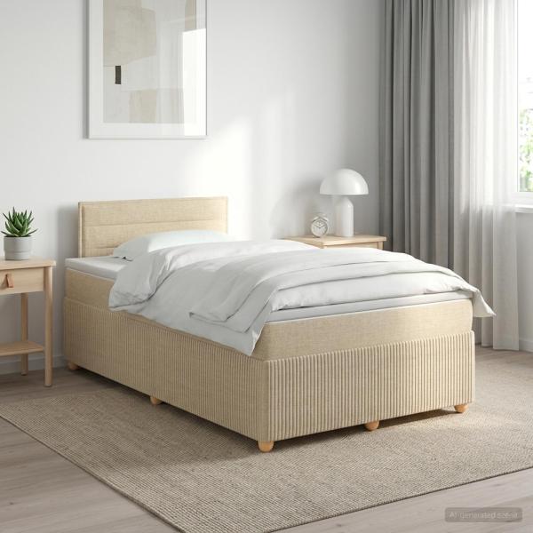 ARDEBO.de - Boxspringbett mit Matratze Creme 120 x 200 cm Stoff