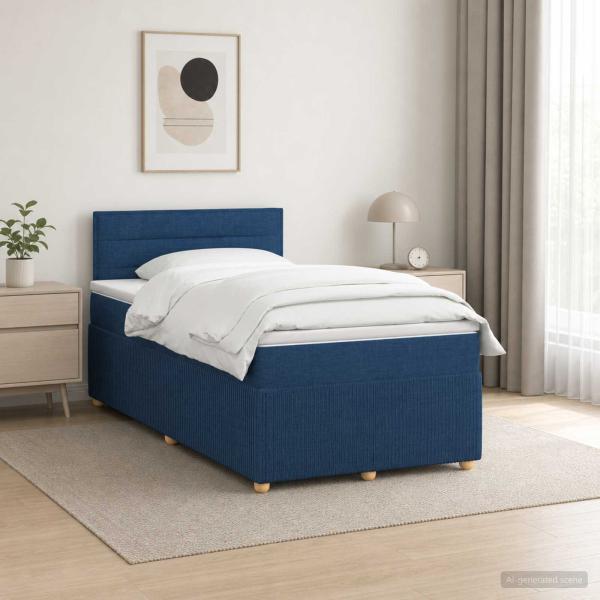 ARDEBO.de - Boxspringbett mit Matratze mit Kopfteil Blau 120 x 200 cm Stoff