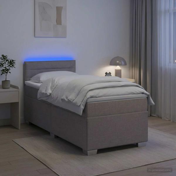 ARDEBO.de - Boxspringbett mit Matratze und LED Taupe 90 x 190 cm Stoff