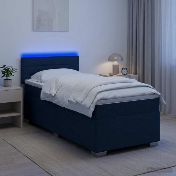 ARDEBO.de - Boxspringbett mit Matratze und LED Blau 90 x 200 cm Stoff