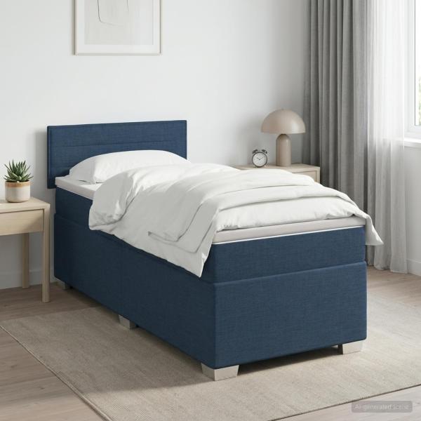 Boxspringbett mit Matratze und LED Blau 90 x 200 cm Stoff