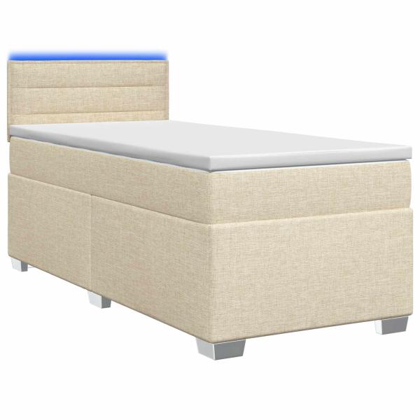Boxspringbett mit Matratze und LED Creme 100 x 200 cm Stoff