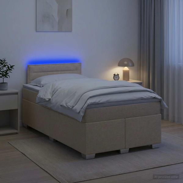 ARDEBO.de - Boxspringbett mit Matratze und LED Creme 120 x 200 cm Stoff