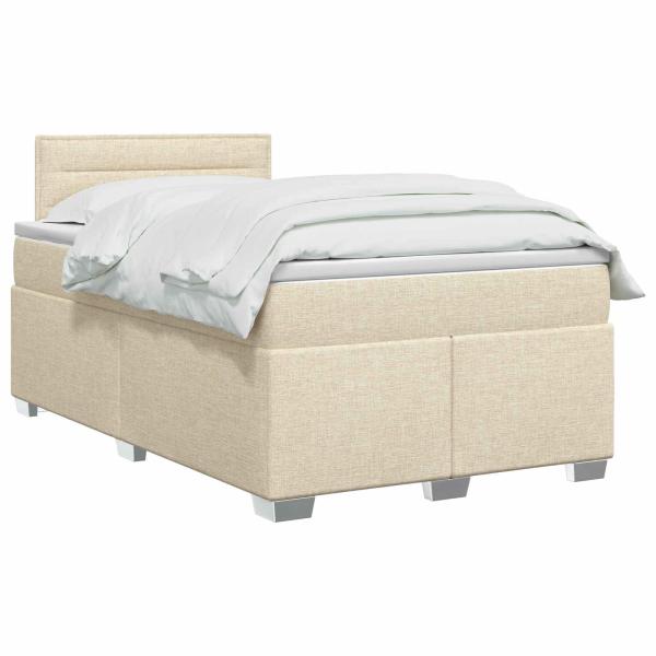 Boxspringbett mit Matratze und LED Creme 120 x 200 cm Stoff