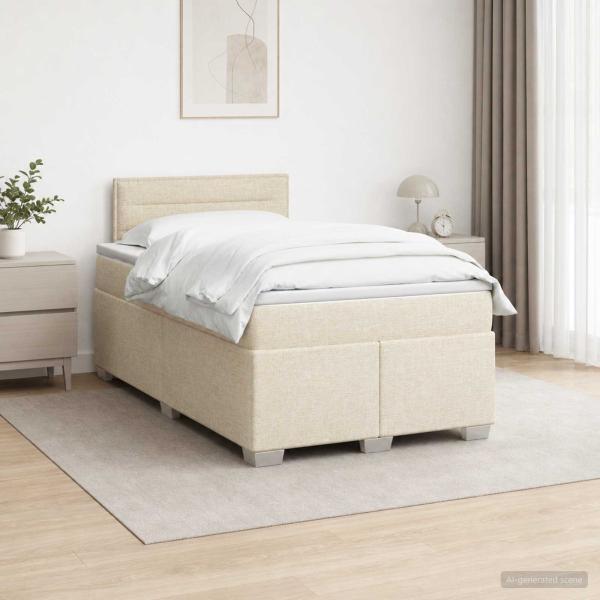 Boxspringbett mit Matratze und LED Creme 120 x 200 cm Stoff