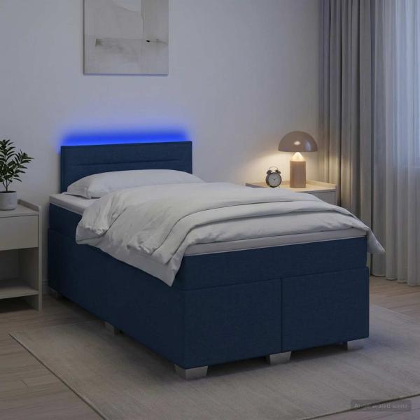 Boxspringbett mit Matratze und LED Blau 120 x 200 cm Stoff