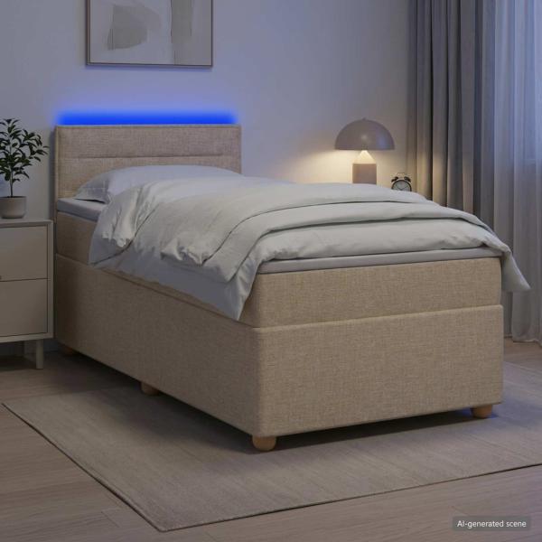 ARDEBO.de - Boxspringbett mit Matratze mit Kopfteil Creme 90 x 190 cm Stoff