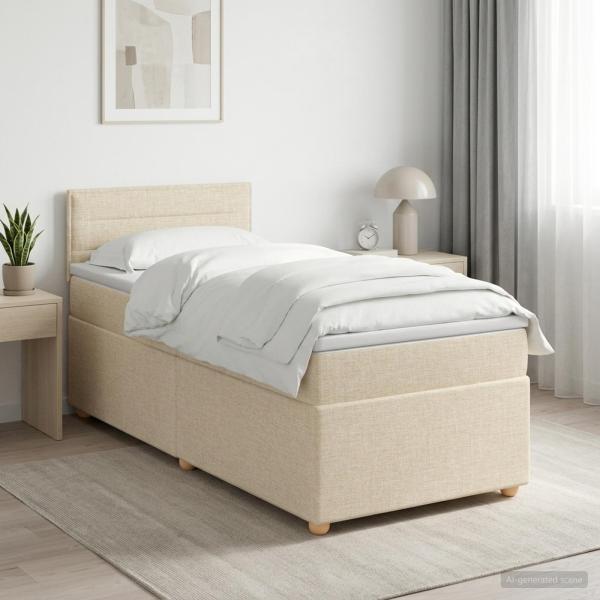 Boxspringbett mit Matratze mit Kopfteil Creme 90 x 200 cm Stoff