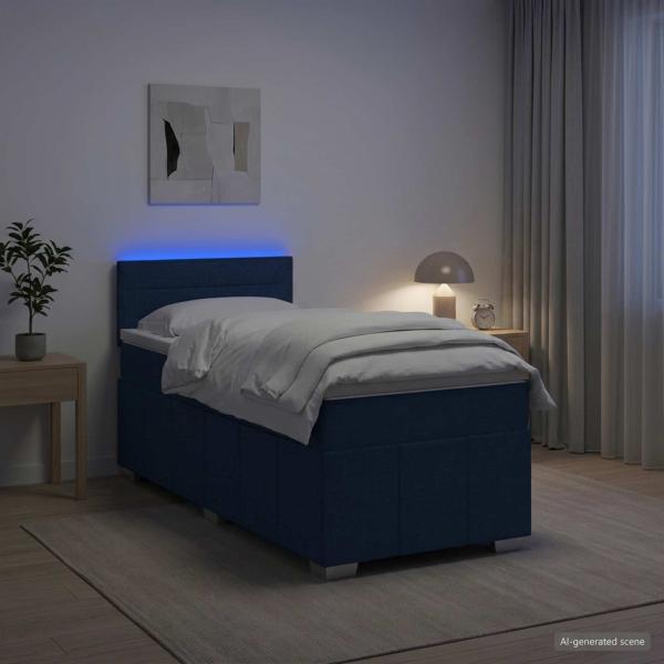 Boxspringbett mit Matratze mit Kopfteil Blau 90 x 200 cm Stoff