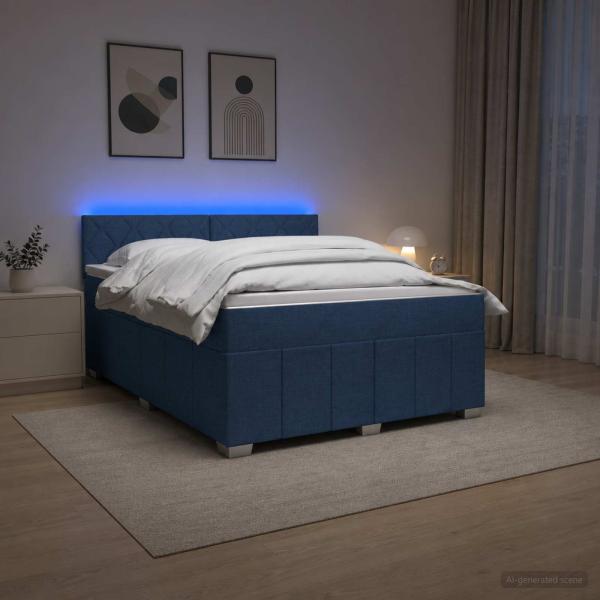 ARDEBO.de - Boxspringbett mit Matratze mit Kopfteil Blau 140 x 200 cm Stoff