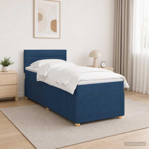 ARDEBO.de - Boxspringbett mit Matratze mit Kopfteil Blau 100 x 200 cm Stoff