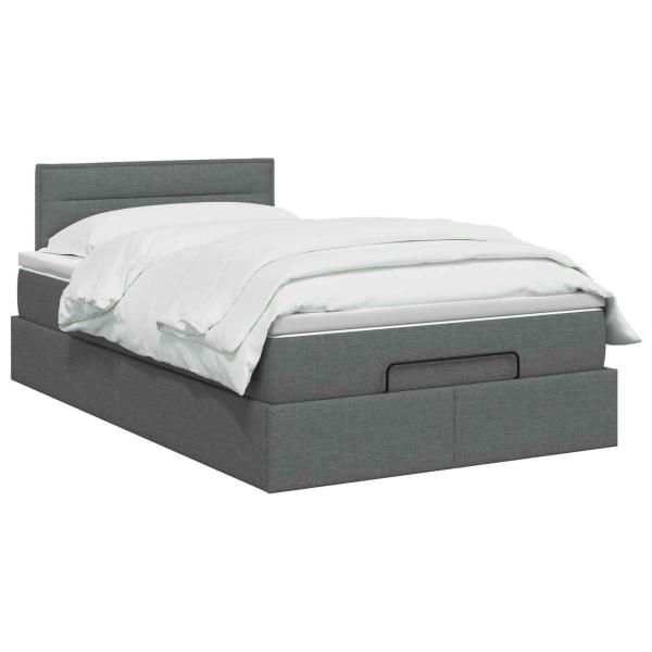 Ottoman Bett mit Matratze Dunkelgrau 120 x 190 cm Stoff