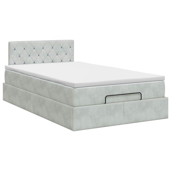 Ottoman Bett mit Matratze Hellgrau 120 x 190 cm Samt