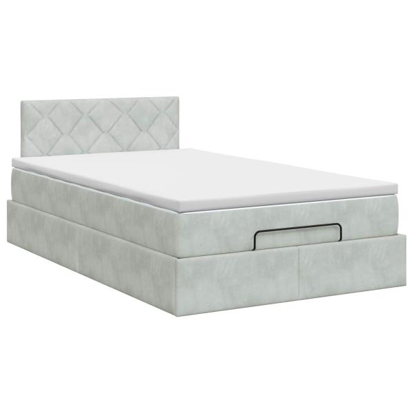 Ottoman Bett mit Matratze Hellgrau 120 x 190 cm Samt