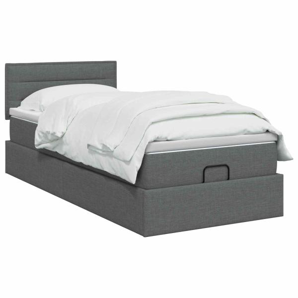 Ottoman-Bett mit Matratze und LED Dunkelgrau 90 x 190 cm Stoff