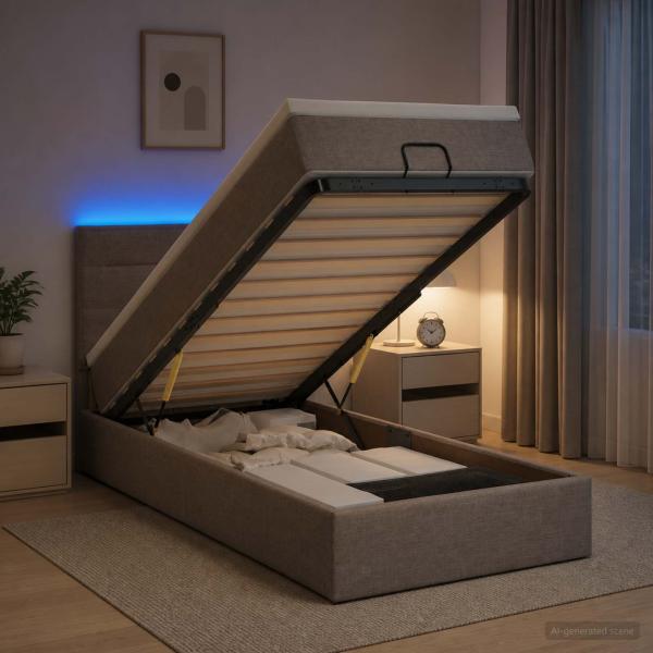 ARDEBO.de - Ottoman-Bett mit Matratze und LED Taupe 90 x 200 cm Stoff