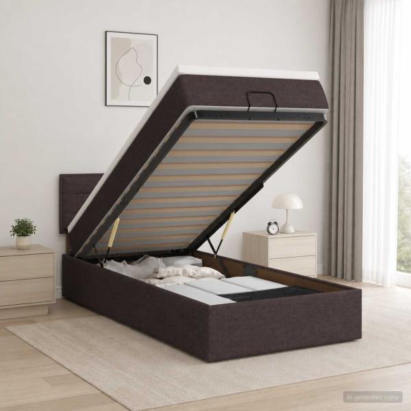 ARDEBO.de - Ottoman-Bett mit Matratze und LED Dunkelbraun 100 x 200 cm