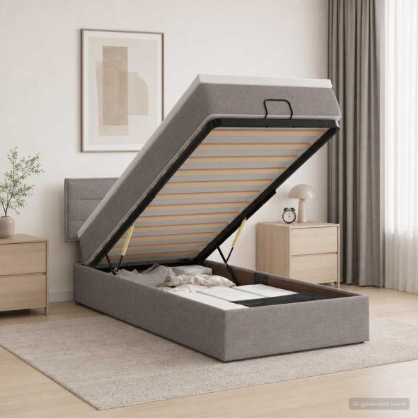 Ottoman-Bett mit Matratze und LED Taupe 100 x 200 cm Stoff