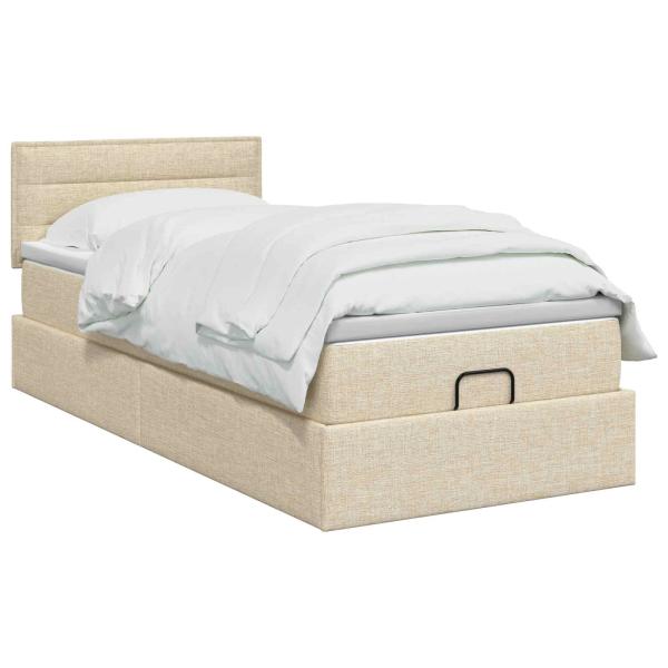 Ottoman-Bett mit Matratze und LED Creme 100 x 200 cm Stoff