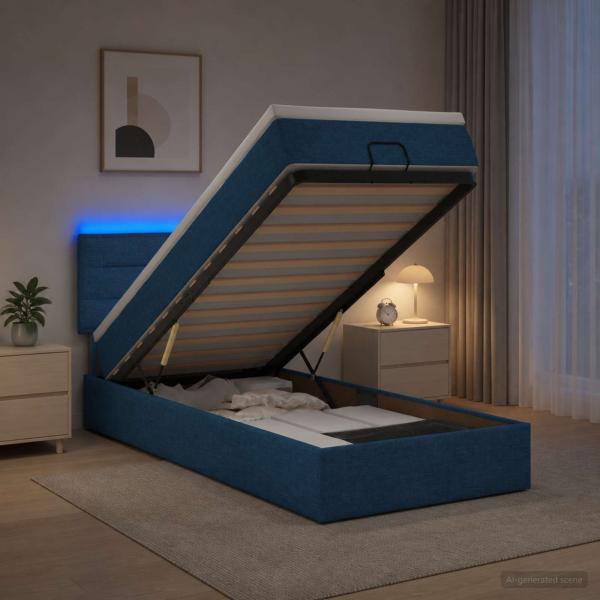 Ottoman-Bett mit Matratze und LED Blau 100 x 200 cm Stoff