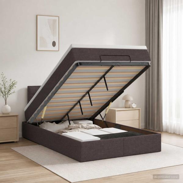 ARDEBO.de - Ottoman-Bett mit Matratze und LED Dunkelbraun 120 x 200 cm