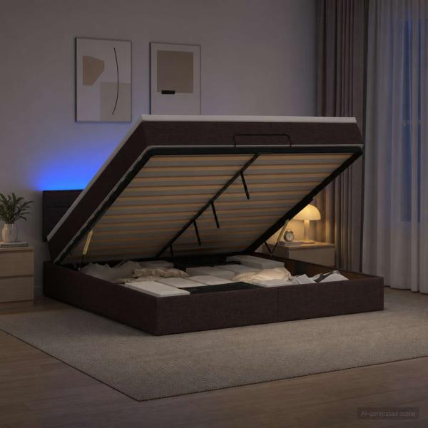 ARDEBO.de - Ottoman-Bett mit Matratze und LED Dunkelbraun 140 x 200 cm
