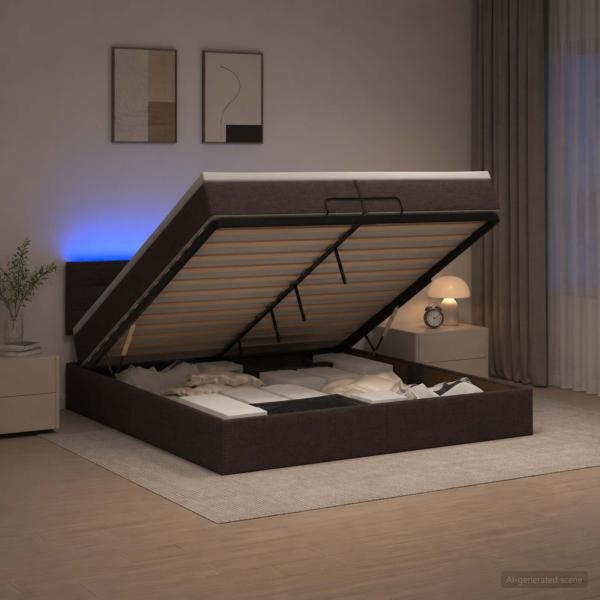ARDEBO.de - Ottoman-Bett mit Matratze und LED Dunkelbraun 200 x 200 cm