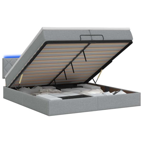 Ottoman-Bett mit Matratze und LED Hellgrau 200 x 200 cm Stoff