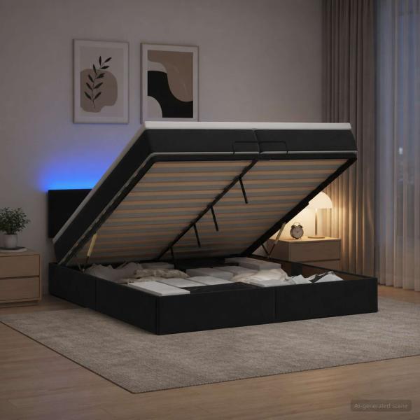 ARDEBO.de - Ottoman-Bett mit Matratze und LED Schwarz 200 x 200 cm Samt