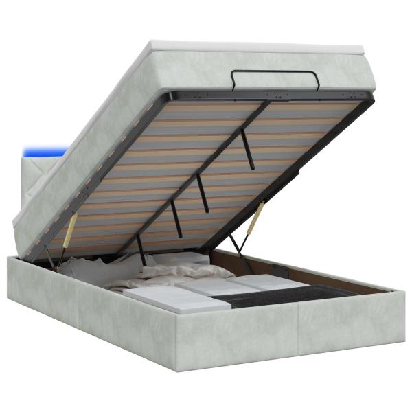 Ottoman-Bett mit Matratze und LED Hellgrau 120 x 190 cm Samt